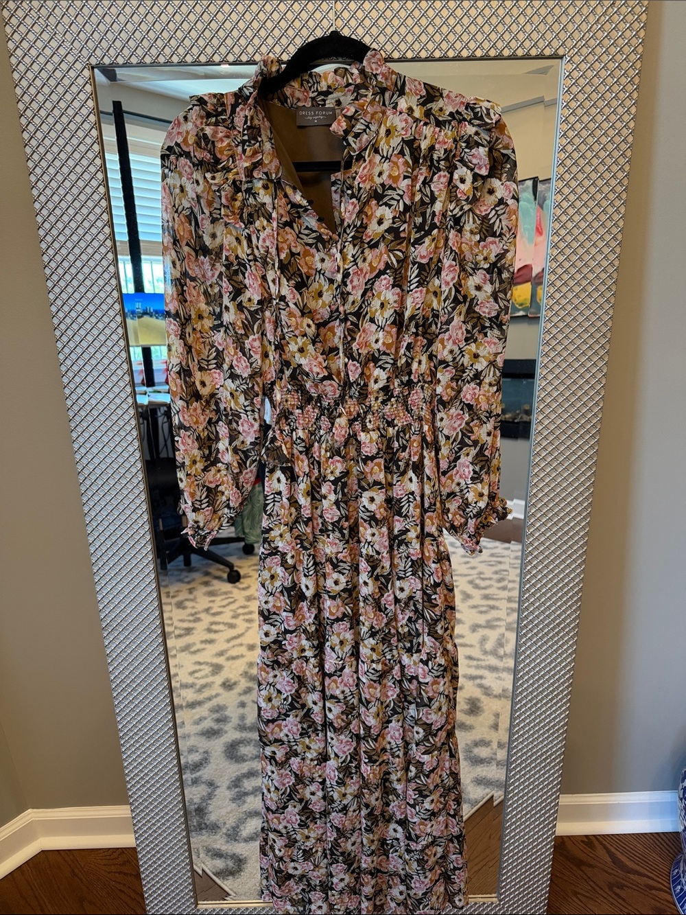 Lulu's Black Maxi Dress with Pink Floral Print